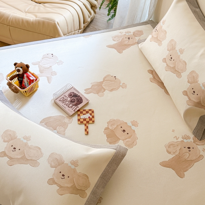 91家纺网 家纺一手货源 找家纺 时年 2023新款水洗冰丝凉席 可爱狗狗