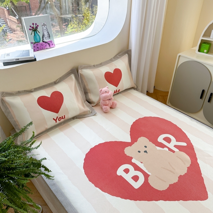 91家纺网 家纺一手货源 找家纺 时年 2023新款水洗冰丝凉席 可爱熊