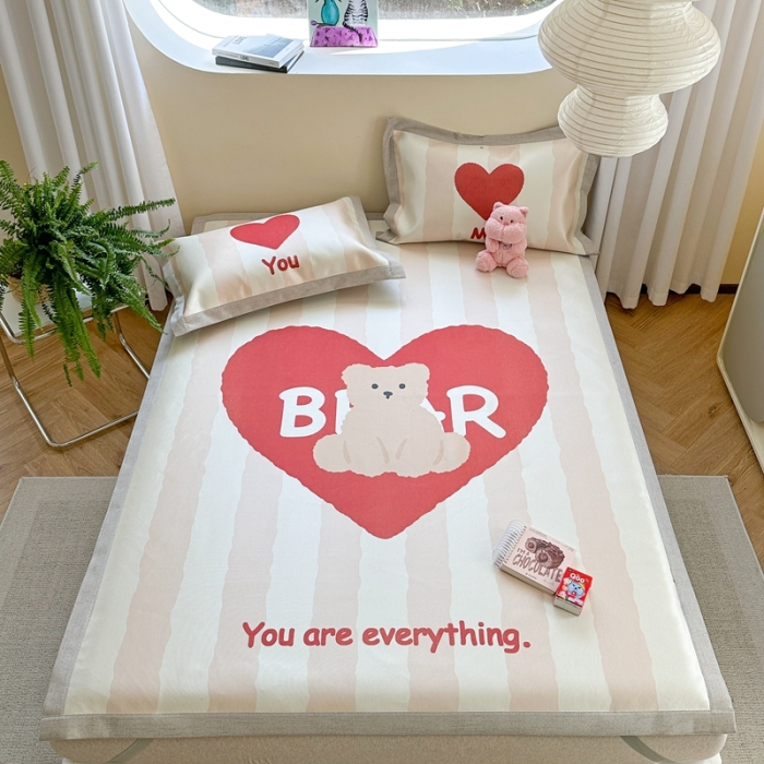 91家纺网 家纺一手货源 找家纺 时年 2023新款水洗冰丝凉席 可爱熊