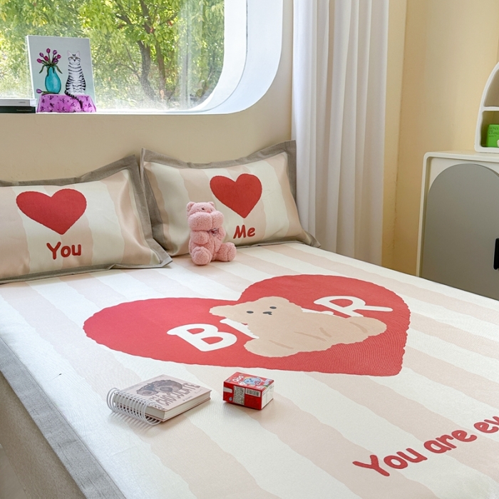 91家纺网 家纺一手货源 找家纺 时年 2023新款水洗冰丝凉席 可爱熊