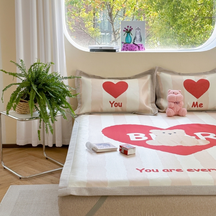 91家纺网 家纺一手货源 找家纺 时年 2023新款水洗冰丝凉席 可爱熊