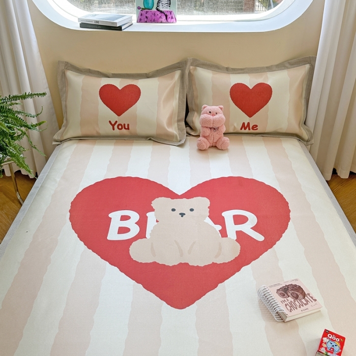 91家纺网 家纺一手货源 找家纺 时年 2023新款水洗冰丝凉席 可爱熊