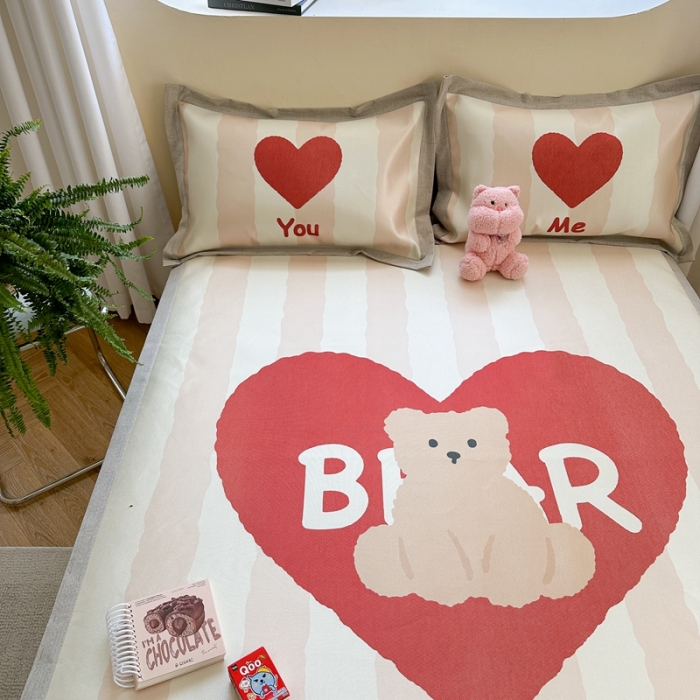 91家纺网 家纺一手货源 找家纺 时年 2023新款水洗冰丝凉席 可爱熊