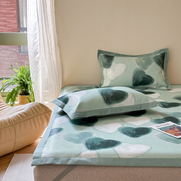 91家纺网 家纺一手货源 找家纺 时年 2023新款水洗冰丝凉席 律动-绿