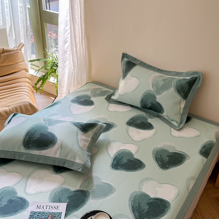 91家纺网 家纺一手货源 找家纺 时年 2023新款水洗冰丝凉席 律动-绿