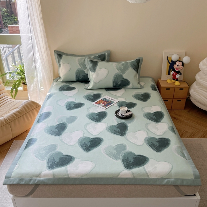 91家纺网 家纺一手货源 找家纺 时年 2023新款水洗冰丝凉席 律动-绿