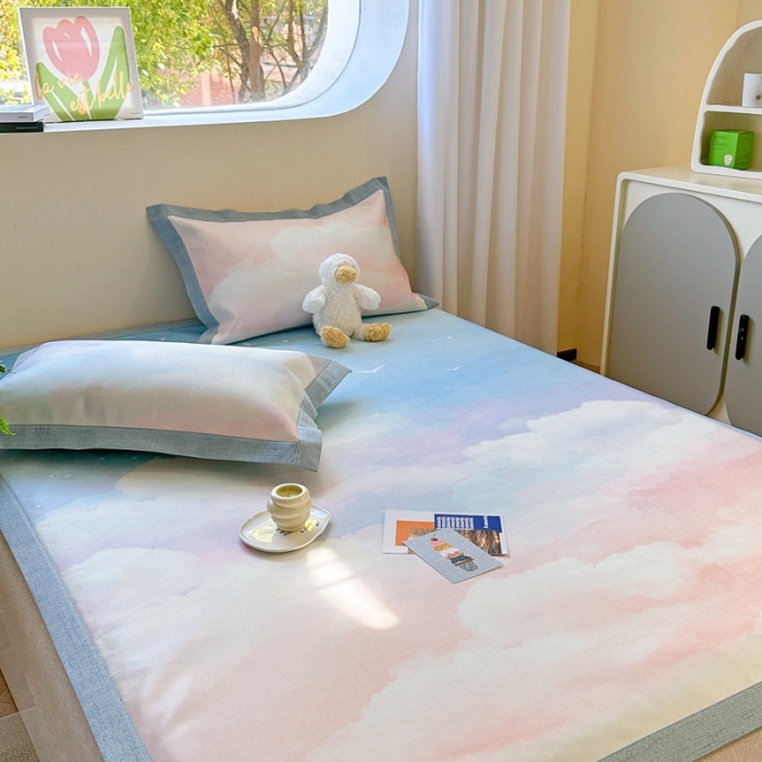 91家纺网 家纺一手货源 找家纺 时年 2023新款水洗冰丝凉席 梦幻