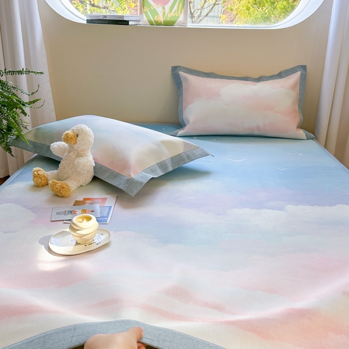 91家纺网 家纺一手货源 找家纺 时年 2023新款水洗冰丝凉席 梦幻