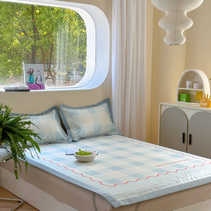 91家纺网 家纺一手货源 找家纺 时年 2023新款水洗冰丝凉席 甜蜜