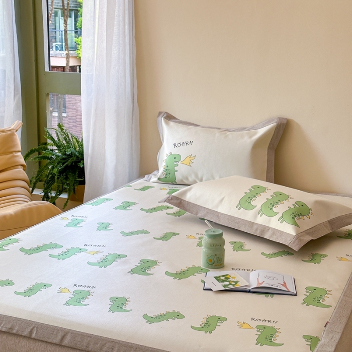 91家纺网 家纺一手货源 找家纺 时年 2023新款水洗冰丝凉席 小恐龙