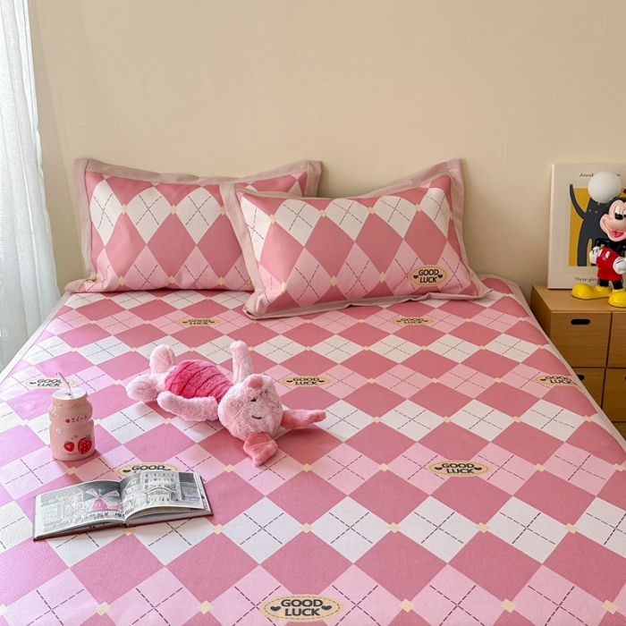 91家纺网 家纺一手货源 找家纺 时年 2023新款水洗冰丝凉席 幸运-粉