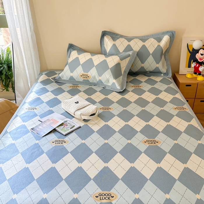 91家纺网 家纺一手货源 找家纺 时年 2023新款水洗冰丝凉席 幸运-蓝