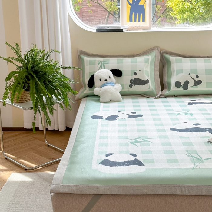 91家纺网 家纺一手货源 找家纺 时年 2023新款水洗冰丝凉席 熊猫仔仔