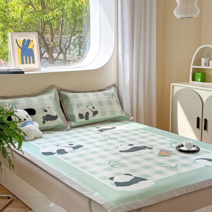 91家纺网 家纺一手货源 找家纺 时年 2023新款水洗冰丝凉席 熊猫仔仔