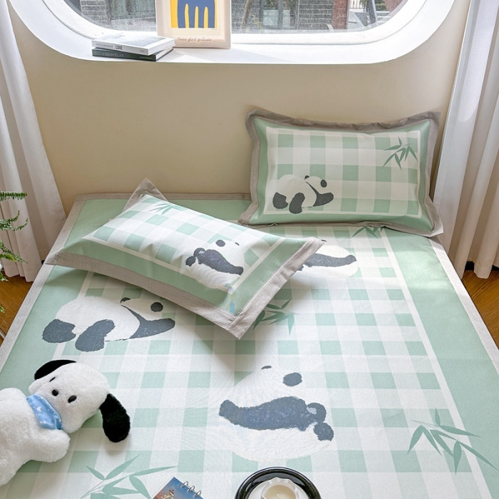 91家纺网 家纺一手货源 找家纺 时年 2023新款水洗冰丝凉席 熊猫仔仔