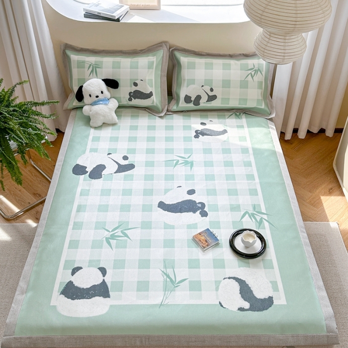 91家纺网 家纺一手货源 找家纺 时年 2023新款水洗冰丝凉席 熊猫仔仔