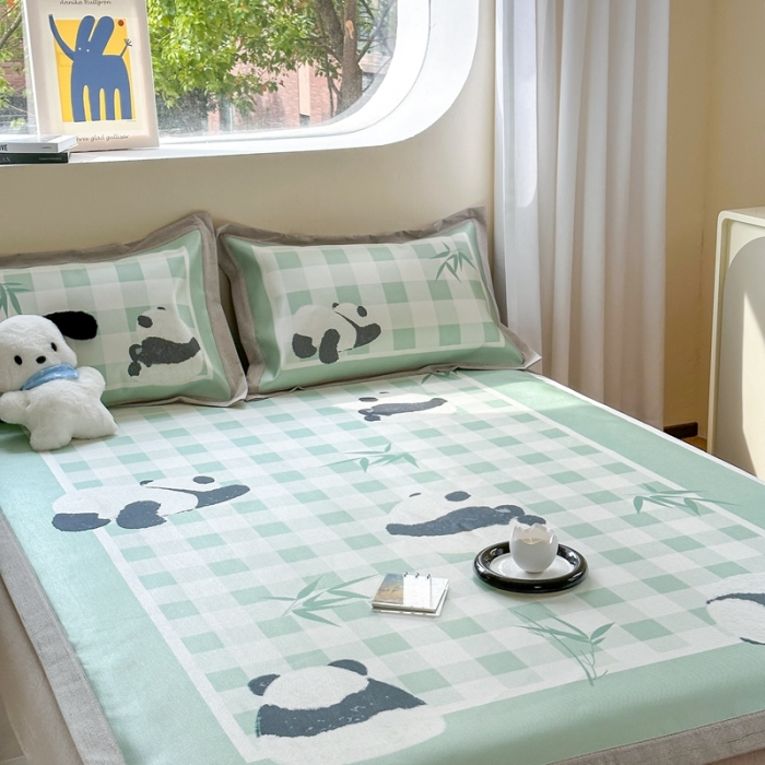 91家纺网 家纺一手货源 找家纺 时年 2023新款水洗冰丝凉席 熊猫仔仔