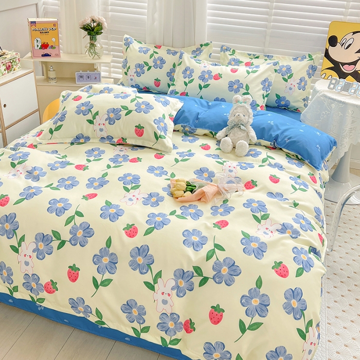 91家纺网 家纺一手货源 找家纺 KT猫直营店 2024新款迪士尼正版授权植物羊绒四件套 蓝花兔