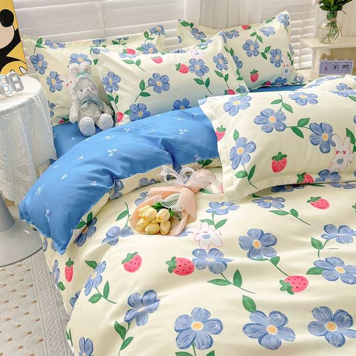 91家纺网 家纺一手货源 找家纺 KT猫直营店 2024新款迪士尼正版授权植物羊绒四件套 蓝花兔