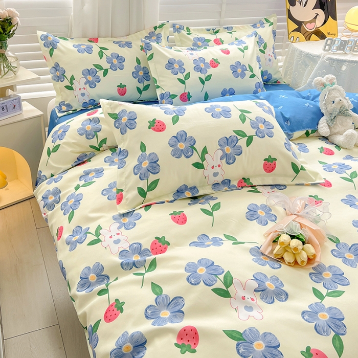 91家纺网 家纺一手货源 找家纺 KT猫直营店 2024新款迪士尼正版授权植物羊绒四件套 蓝花兔