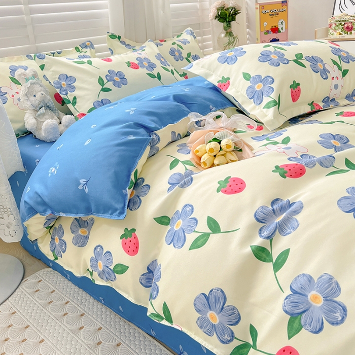 91家纺网 家纺一手货源 找家纺 KT猫直营店 2024新款迪士尼正版授权植物羊绒四件套 蓝花兔