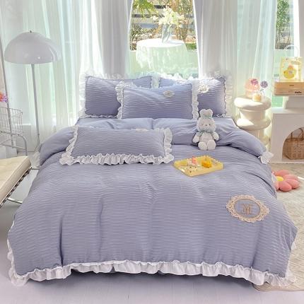 91家纺网 家纺一手货源 找家纺 逸尚阁 水洗磨毛提花泡泡纱四件套 优雅紫