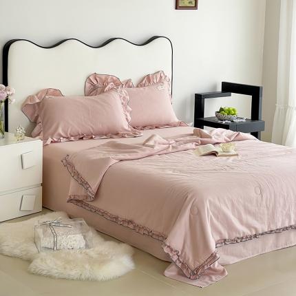 91家纺网 家纺一手货源 找家纺 （总）荣轩 2023新款素色双层纱夏被-花边款