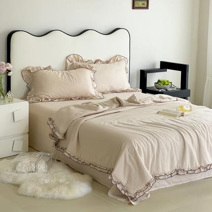 91家纺网 家纺一手货源 找家纺 荣轩 2023新款素色双层纱夏被-花边款 浅杏色