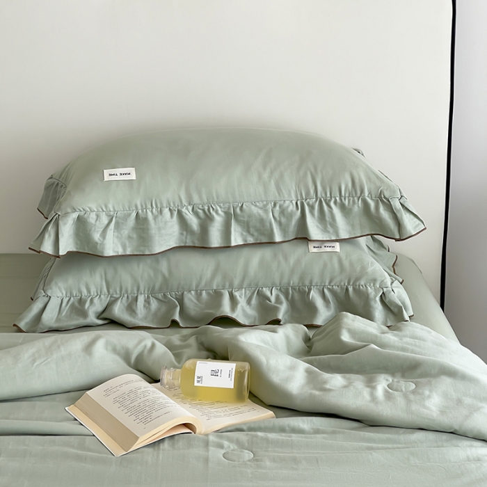 91家纺网 家纺一手货源 找家纺 （总）荣轩 2023新款素色双层纱夏被-花边款