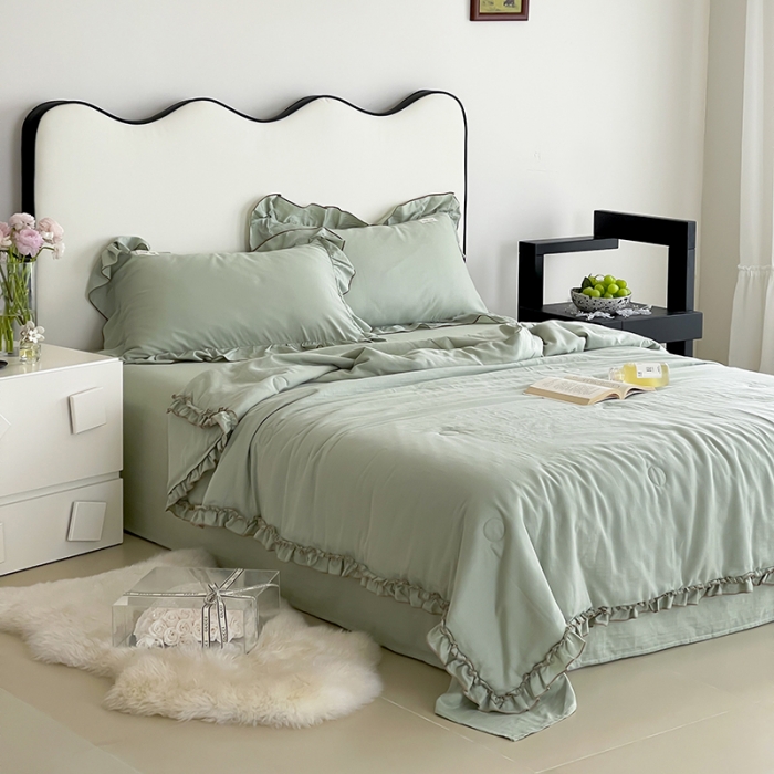 91家纺网 家纺一手货源 找家纺 （总）荣轩 2023新款素色双层纱夏被-花边款