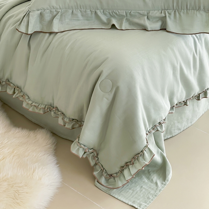 91家纺网 家纺一手货源 找家纺 （总）荣轩 2023新款素色双层纱夏被-花边款