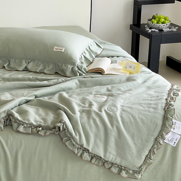 91家纺网 家纺一手货源 找家纺 （总）荣轩 2023新款素色双层纱夏被-花边款