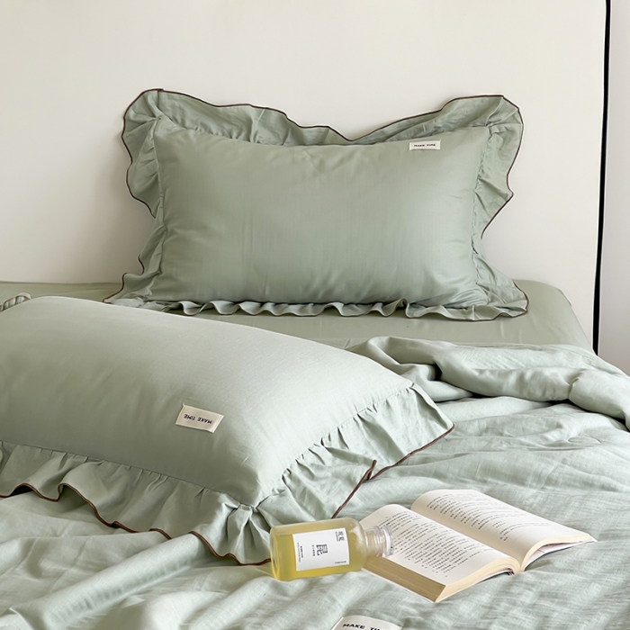 91家纺网 家纺一手货源 找家纺 荣轩 2023新款素色双层纱夏被-花边款 薄荷绿