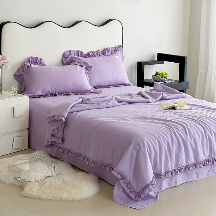 91家纺网 家纺一手货源 找家纺 荣轩 2023新款素色双层纱夏被-花边款 风韵紫