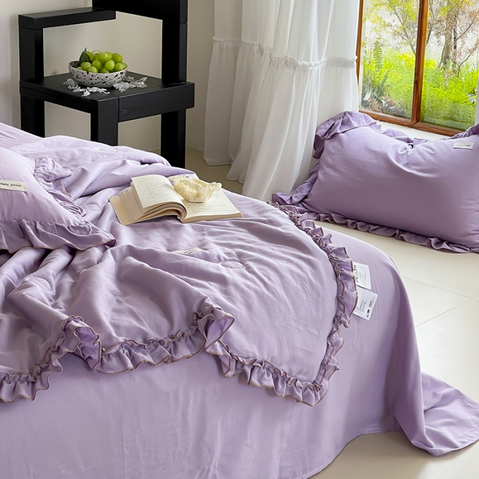 91家纺网 家纺一手货源 找家纺 荣轩 2023新款素色双层纱夏被-花边款 风韵紫