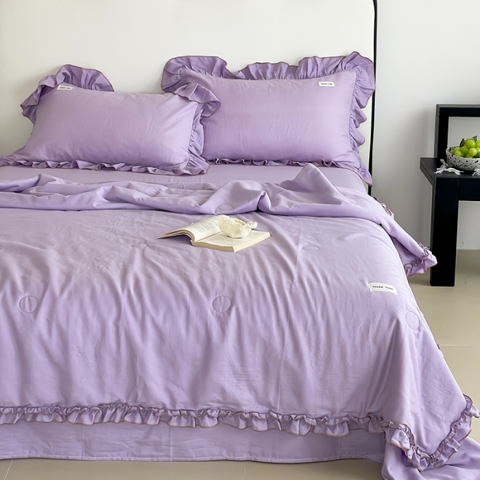 91家纺网 家纺一手货源 找家纺 荣轩 2023新款素色双层纱夏被-花边款 风韵紫