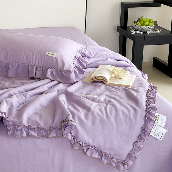 91家纺网 家纺一手货源 找家纺 荣轩 2023新款素色双层纱夏被-花边款 风韵紫