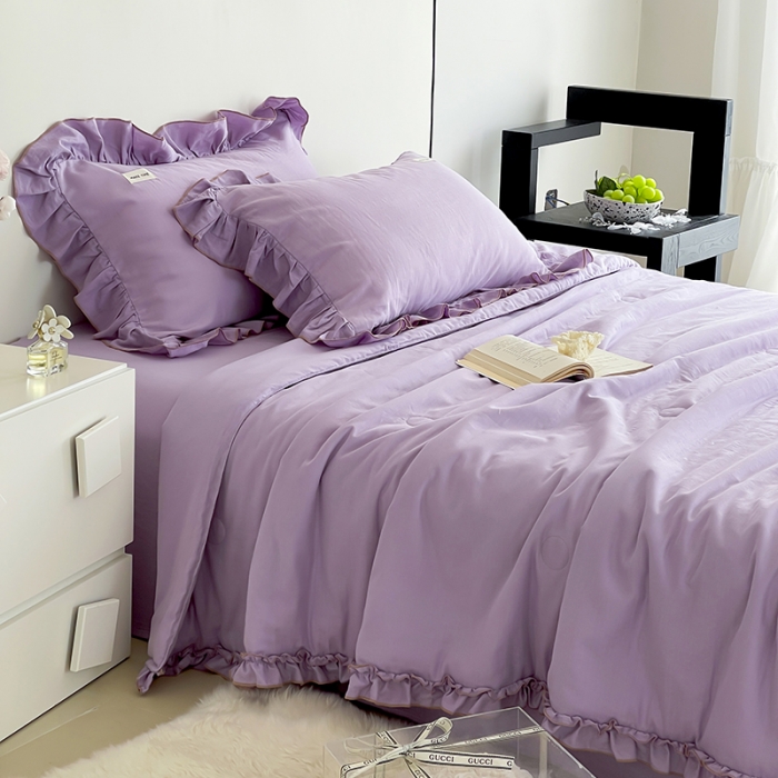 91家纺网 家纺一手货源 找家纺 荣轩 2023新款素色双层纱夏被-花边款 风韵紫
