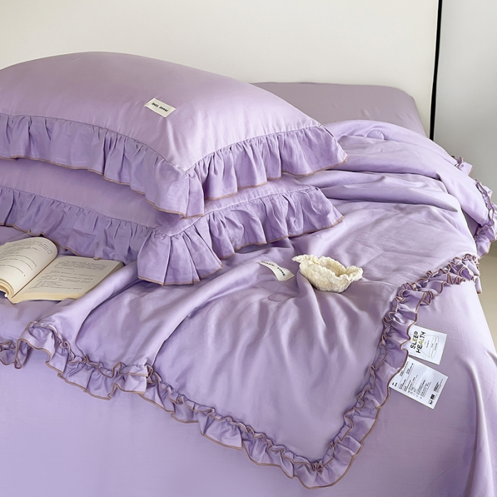 91家纺网 家纺一手货源 找家纺 荣轩 2023新款素色双层纱夏被-花边款 风韵紫