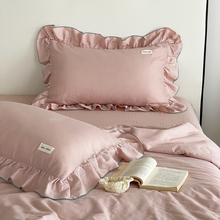 91家纺网 家纺一手货源 找家纺 荣轩 2023新款素色双层纱夏被-花边款 泡沫粉