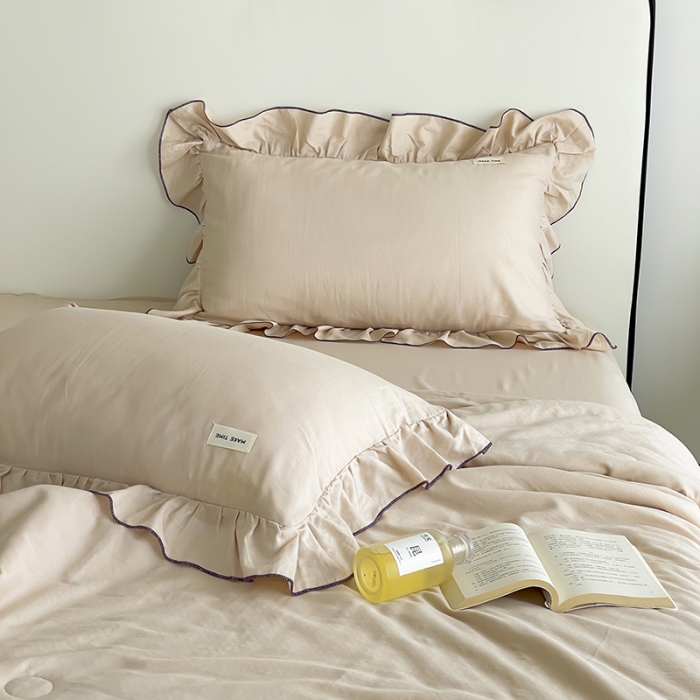 91家纺网 家纺一手货源 找家纺 荣轩 2023新款素色双层纱夏被-花边款 浅杏色