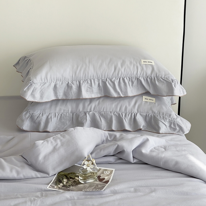 91家纺网 家纺一手货源 找家纺 荣轩 2023新款素色双层纱夏被-花边款 青城灰