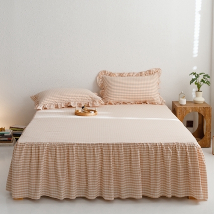 忘忧草 2023新款全棉色织水洗棉床裙纯棉格子 雅尚-玉小格