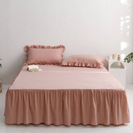 忘忧草 2023新款全棉色织水洗棉床裙纯棉格子 格物-豆沙