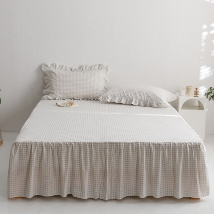 忘忧草 2023新款全棉色织水洗棉床裙纯棉格子 格物-白