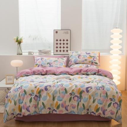 91家纺网 家纺一手货源 找家纺 黑马家居2023新款全棉印花喷气12868套件-四件套粉黛