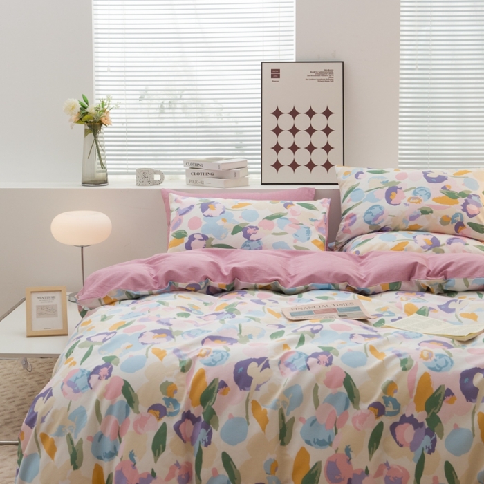 91家纺网 家纺一手货源 找家纺 黑马家居2023新款全棉印花喷气12868套件-四件套粉黛