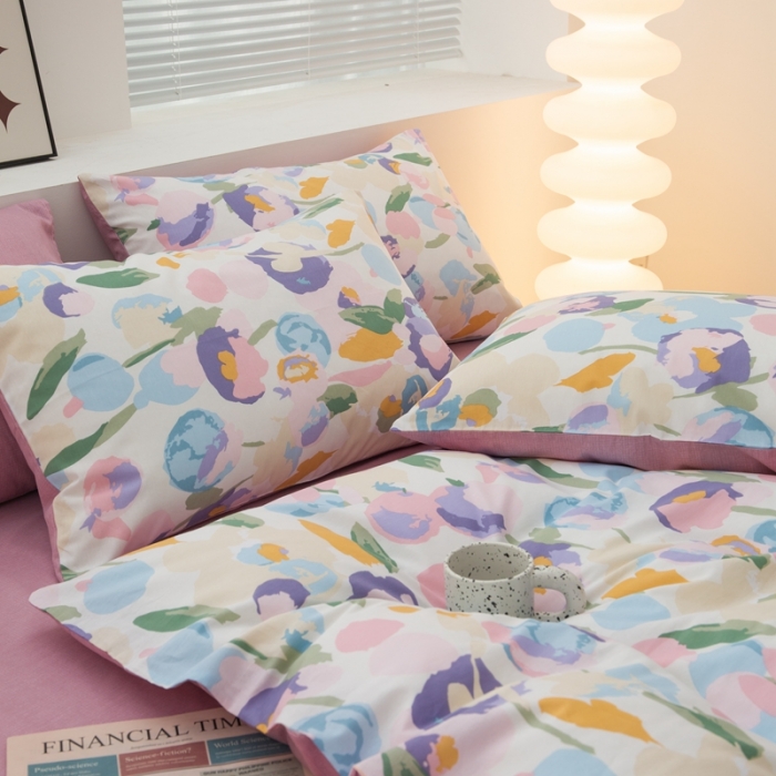 91家纺网 家纺一手货源 找家纺 黑马家居2023新款全棉印花喷气12868套件-四件套粉黛