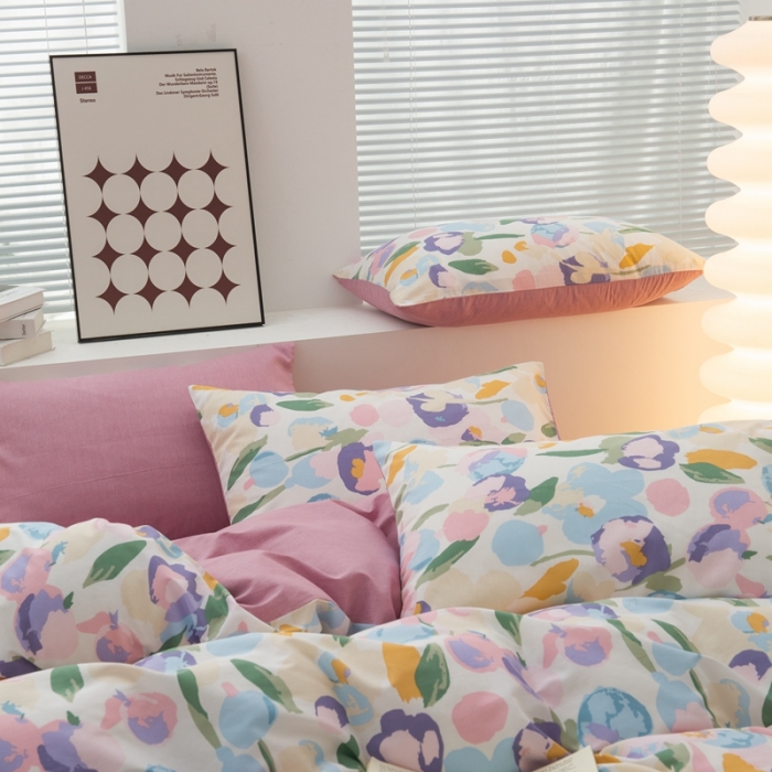 91家纺网 家纺一手货源 找家纺 黑马家居2023新款全棉印花喷气12868套件-四件套粉黛