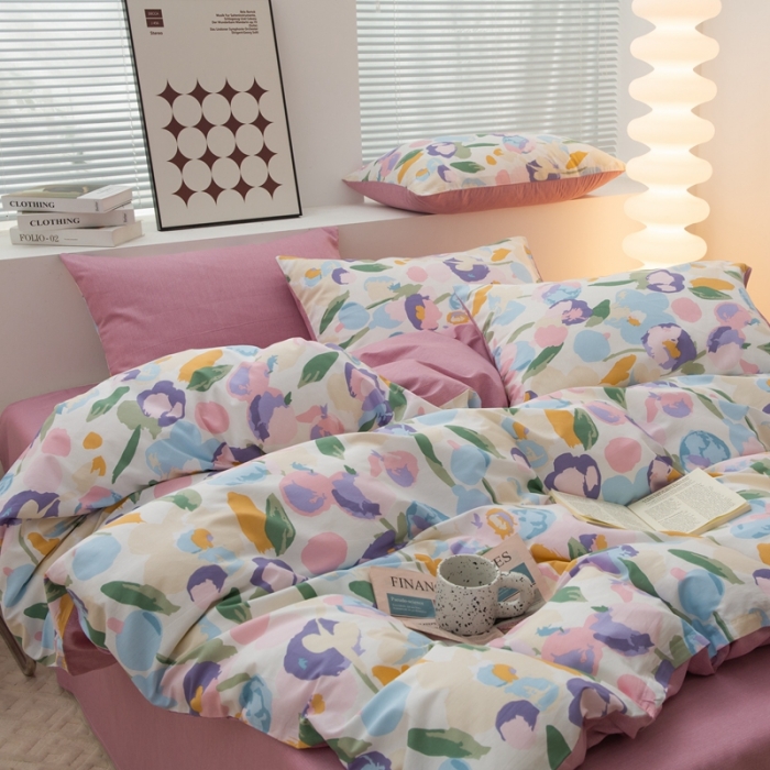 91家纺网 家纺一手货源 找家纺 黑马家居2023新款全棉印花喷气12868套件-四件套粉黛